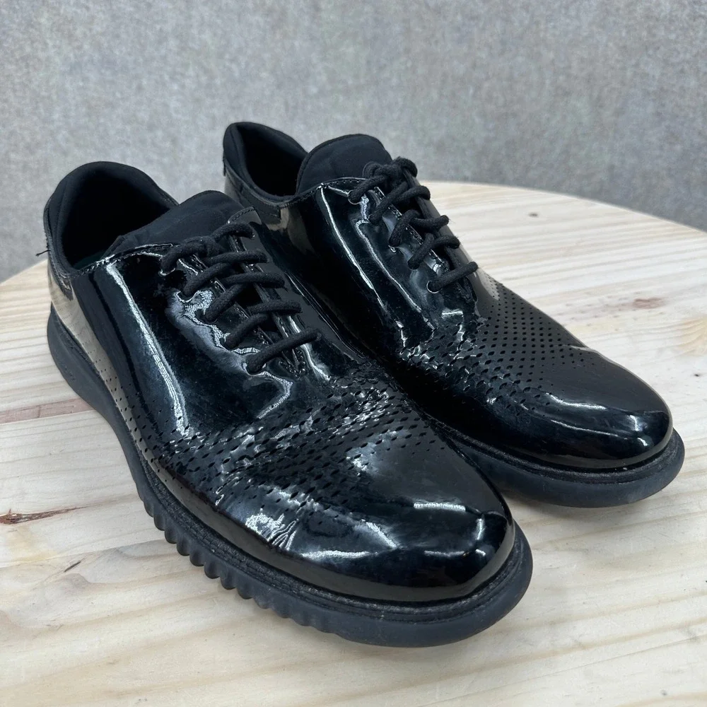 Cole Haan Zerogrand Oxford Mens 8M Black Patent Leather Laser Cut